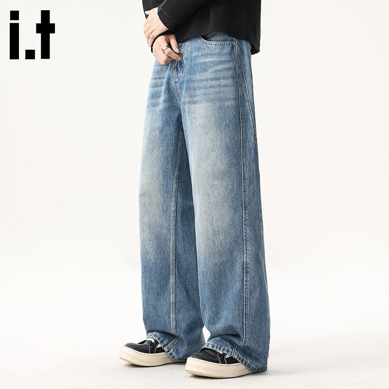 i.t:CHOCOOLATE水洗复古牛仔裤男士秋冬新款美式高级感宽松阔腿裤