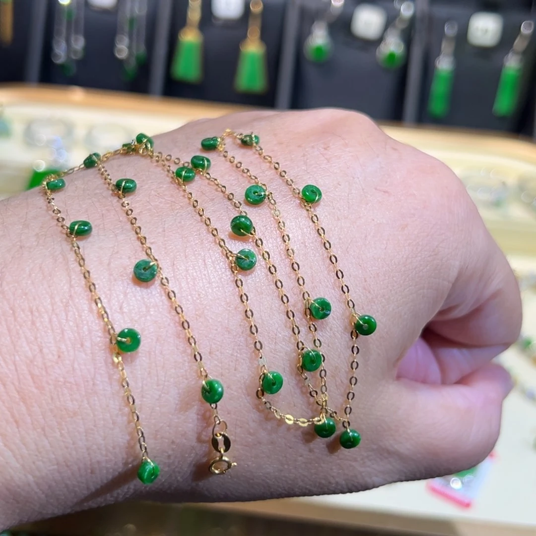 颈饰18K金镶嵌翡翠满天星50c m