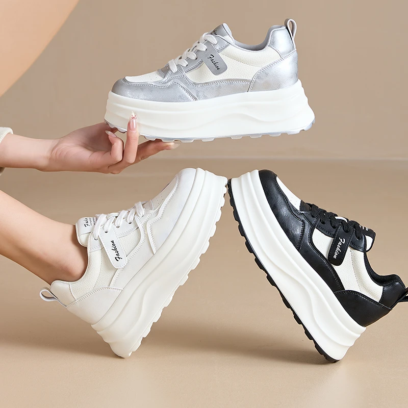 小白鞋女2025新款春秋百搭松糕厚底鞋小个子女鞋软底休闲运动板鞋