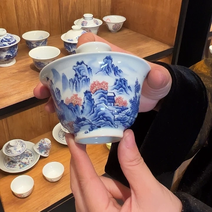 青花釉里红盖碗盖碗