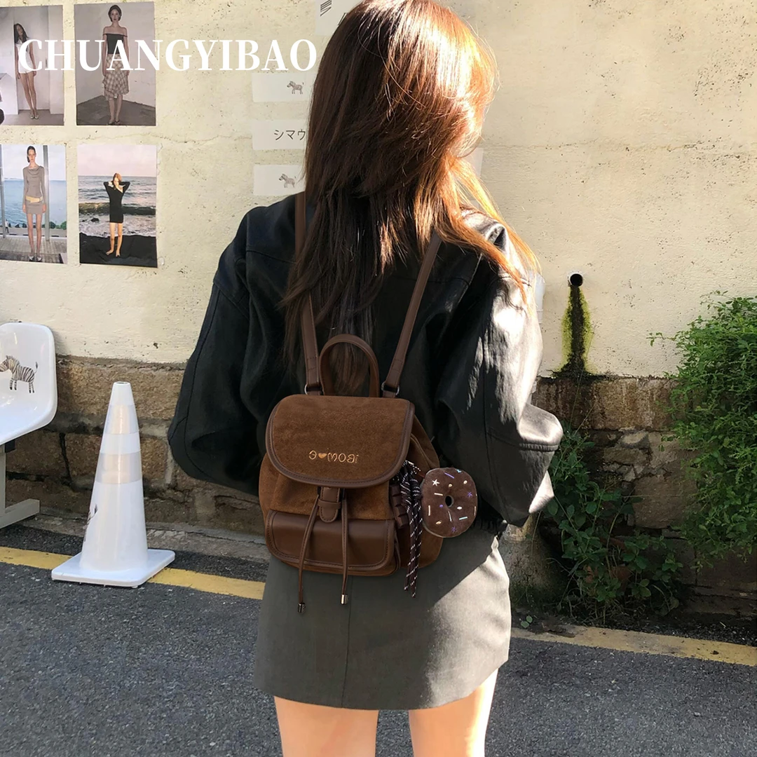 秋冬超火巨好看麂皮双肩包包女2025新款轻奢小众高级感大容量背包