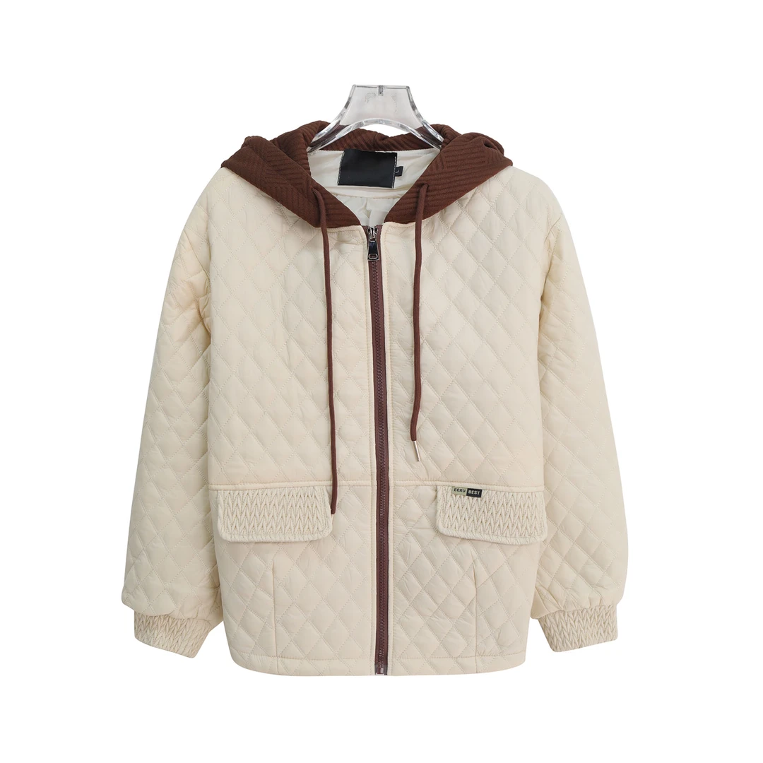 新款连帽菱格洋气宽松夹棉休闲减龄加厚外套S4970