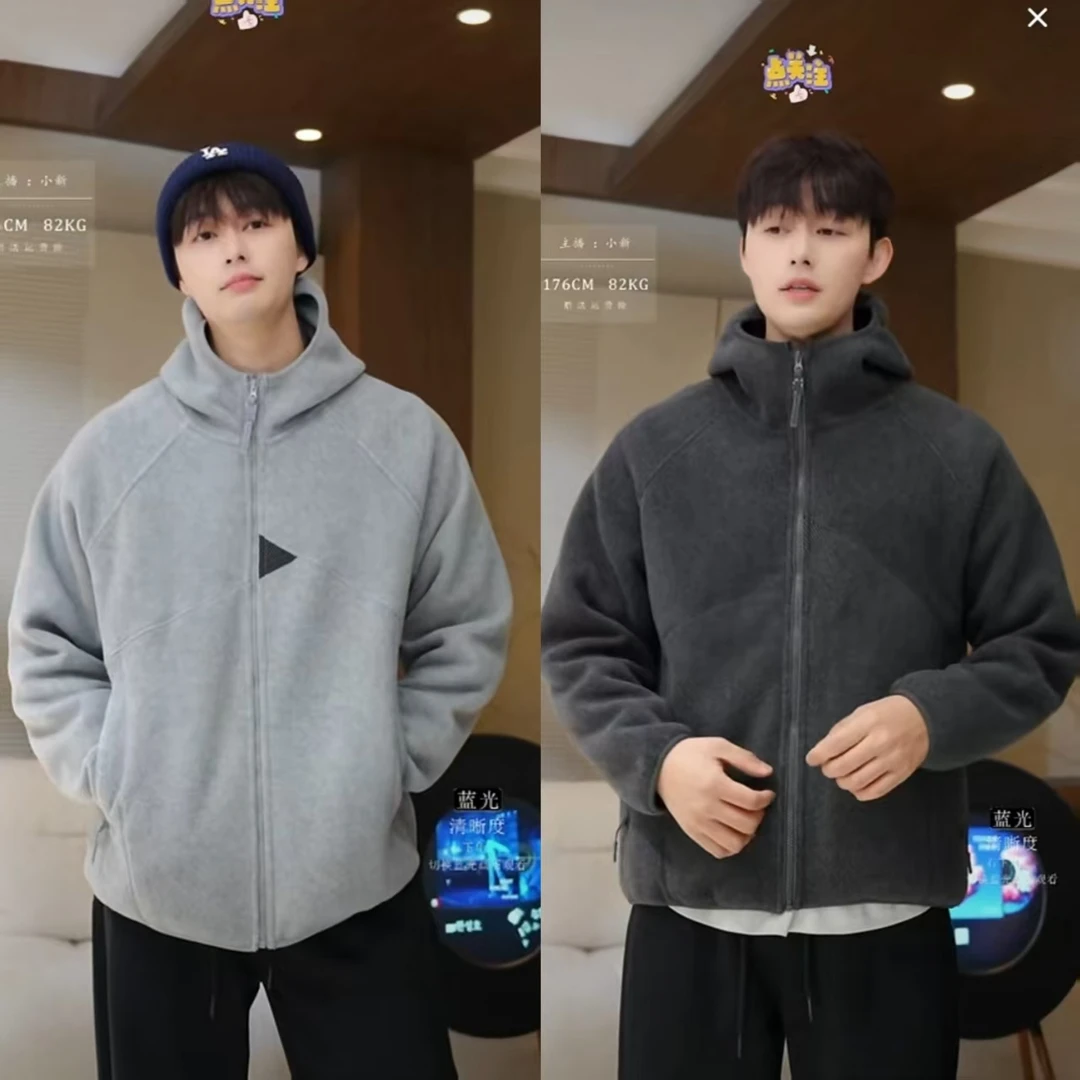 秋冬新款重磅加厚摇粒绒连帽外套宽松百搭户外保暖上衣情侣款外套