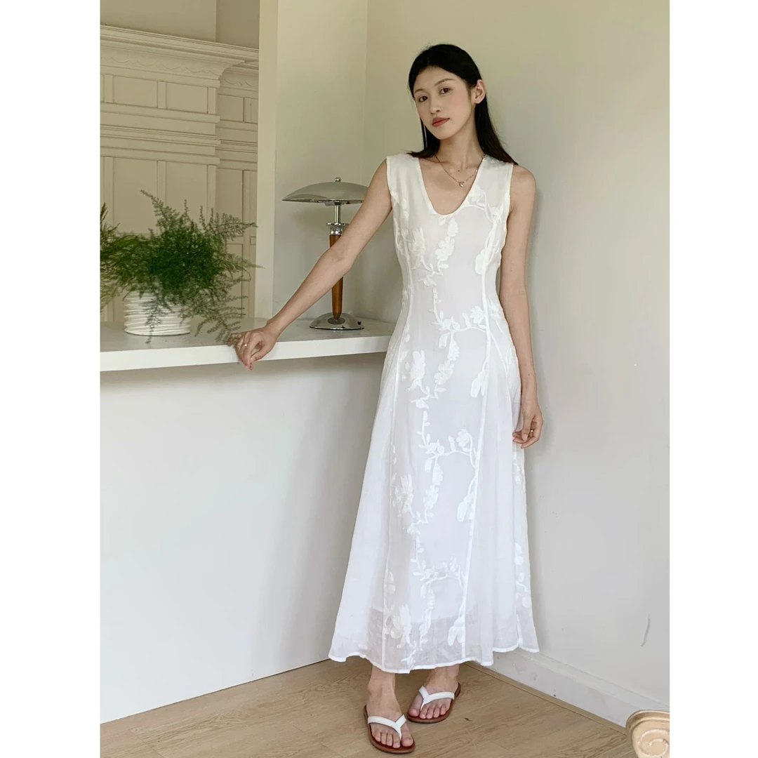 Avrà MILANO Nettie定制绣花天丝苎麻连衣裙