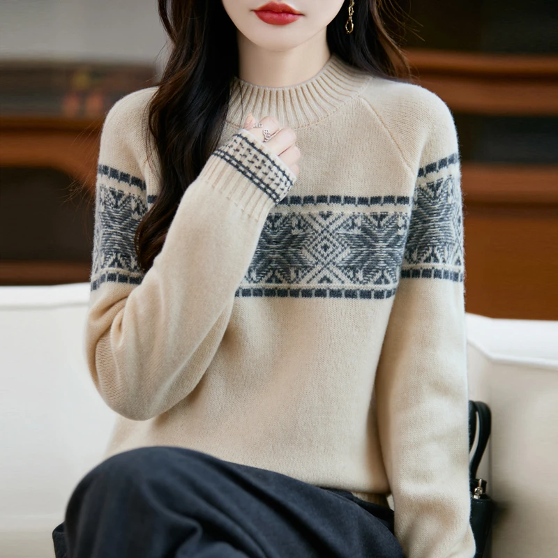 秋冬新款羊毛拼色半高领针织打底衫时尚显瘦 165