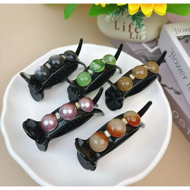 诗泊雅 韩版气质珠珠丸子头抓夹感发夹后脑勺扭扭一字夹