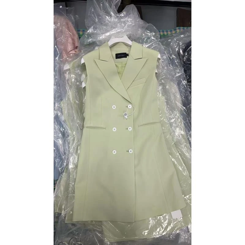 剀剀莉（豆蔻连衣裙）绿色无袖轻奢时尚气质显瘦小香风连衣裙