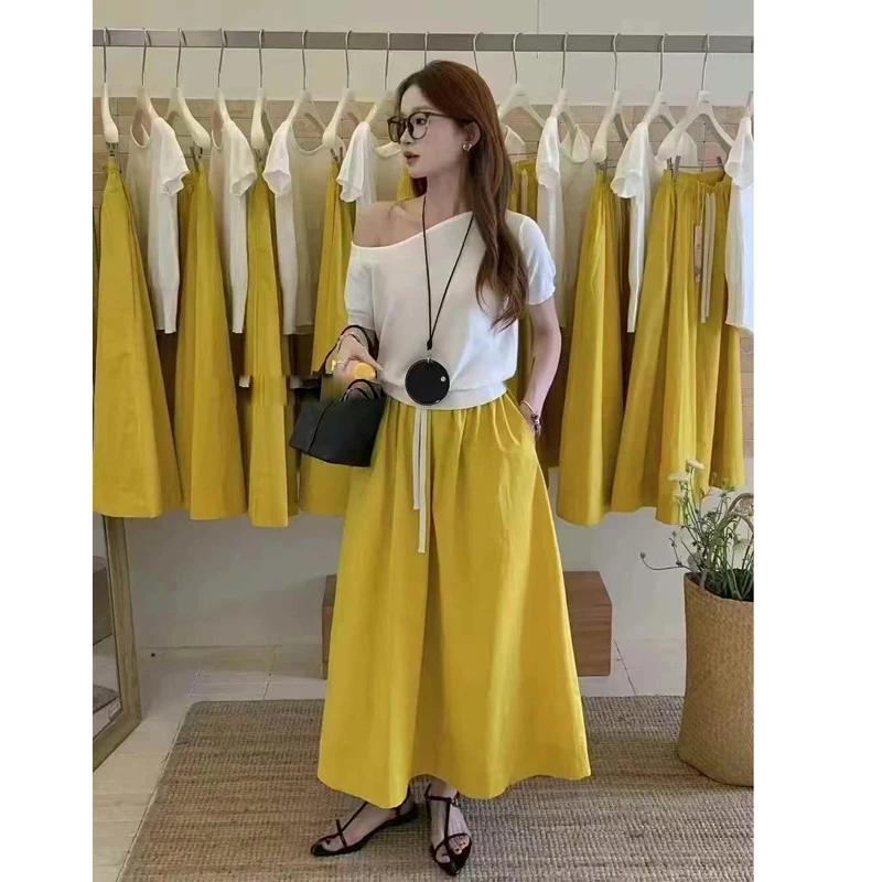 套装 2025夏季新款时尚百搭斜肩短袖宽松显瘦气质T恤+阔腿裤 8228