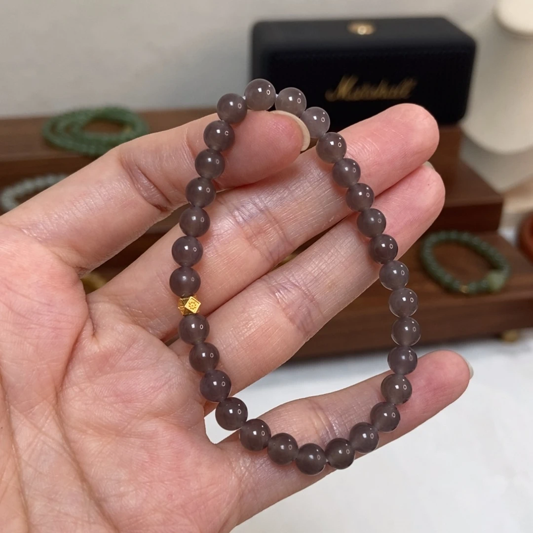 手链银S925镶嵌和田玉福利6mm烟紫