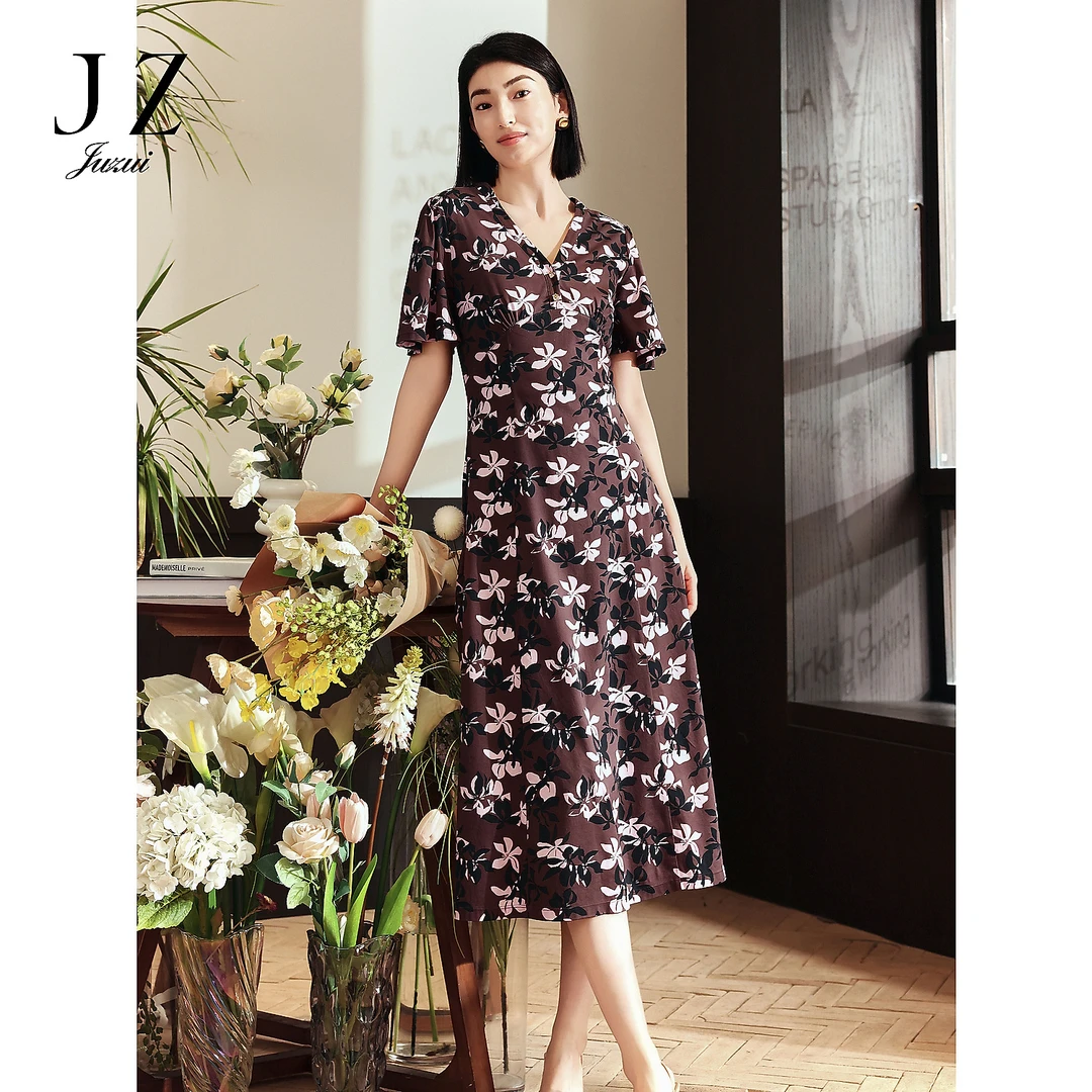 商场同款JZ玖姿JZEX50045花叶剪影3D立裁连衣裙女装夏季新款