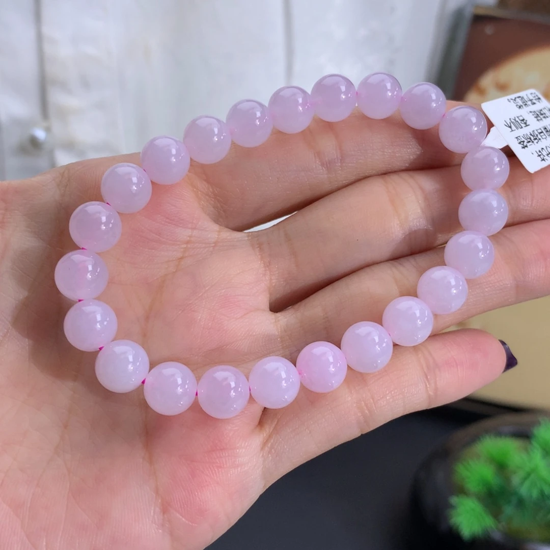 翡翠未镶嵌手串卡8胶润淡粉紫手串