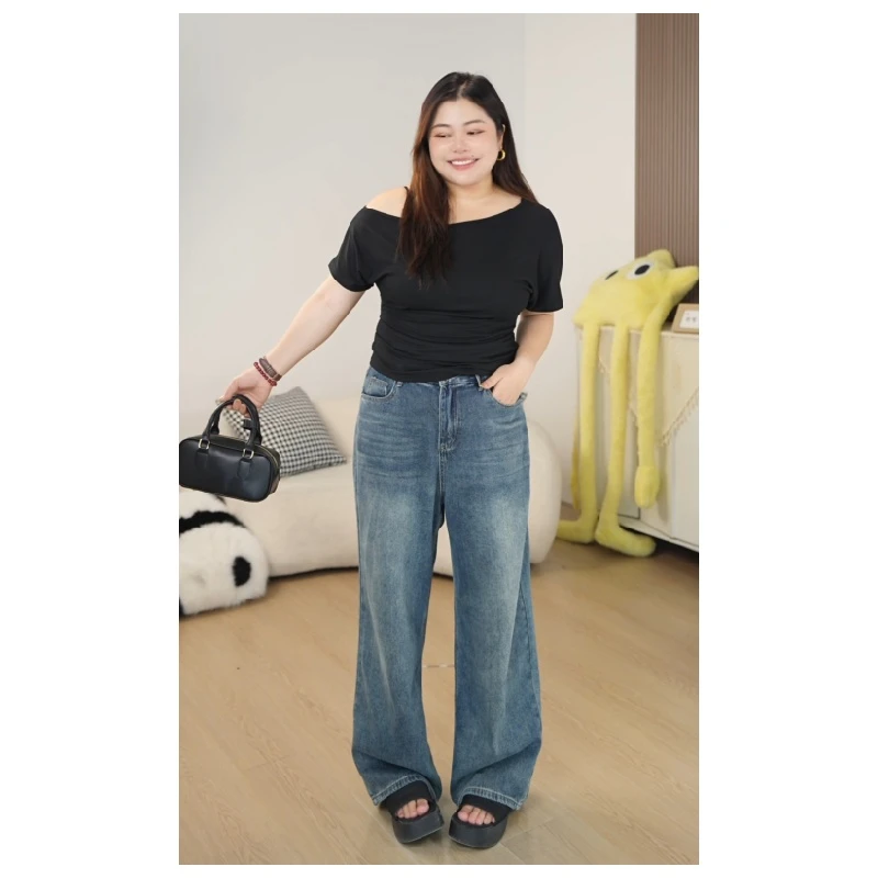 【小余专属】夏季百搭高腰阔腿裤女款胖mm牛仔裤女款爆款2025新款