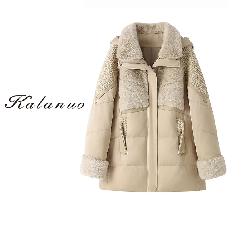 【卡拉诺】2025新款真皮拼接桑蚕丝休闲连帽羽绒服7982