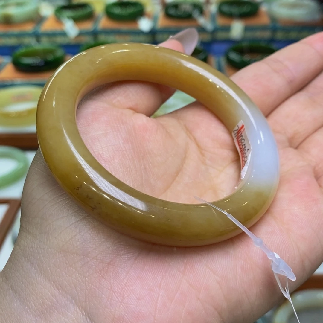 和田玉手镯未镶嵌且末糖白53/54