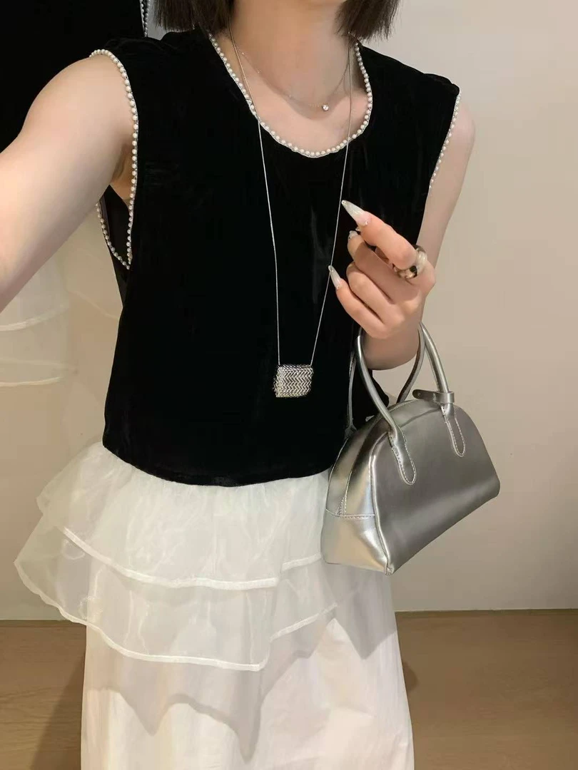 【三顺服饰】｛珠子丝绒背心｝背心