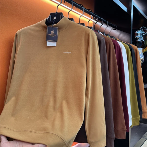 （纯色男女同款）半高领超柔t恤打底衫秋冬季男长袖上衣休闲卫衣