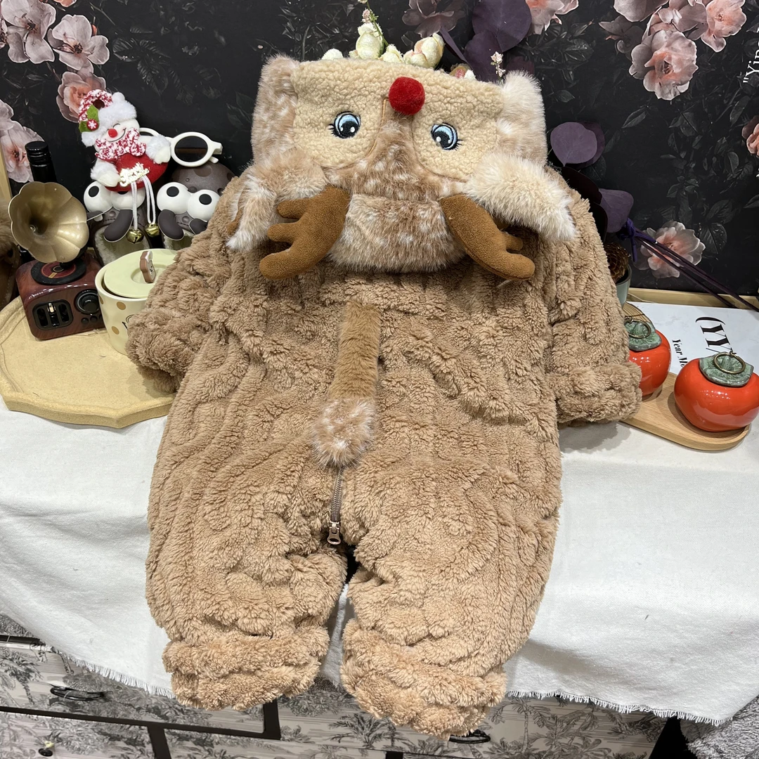 【荣】（麋鹿连体衣）儿童连帽冬季加绒加厚保暖卡通连体衣24S058