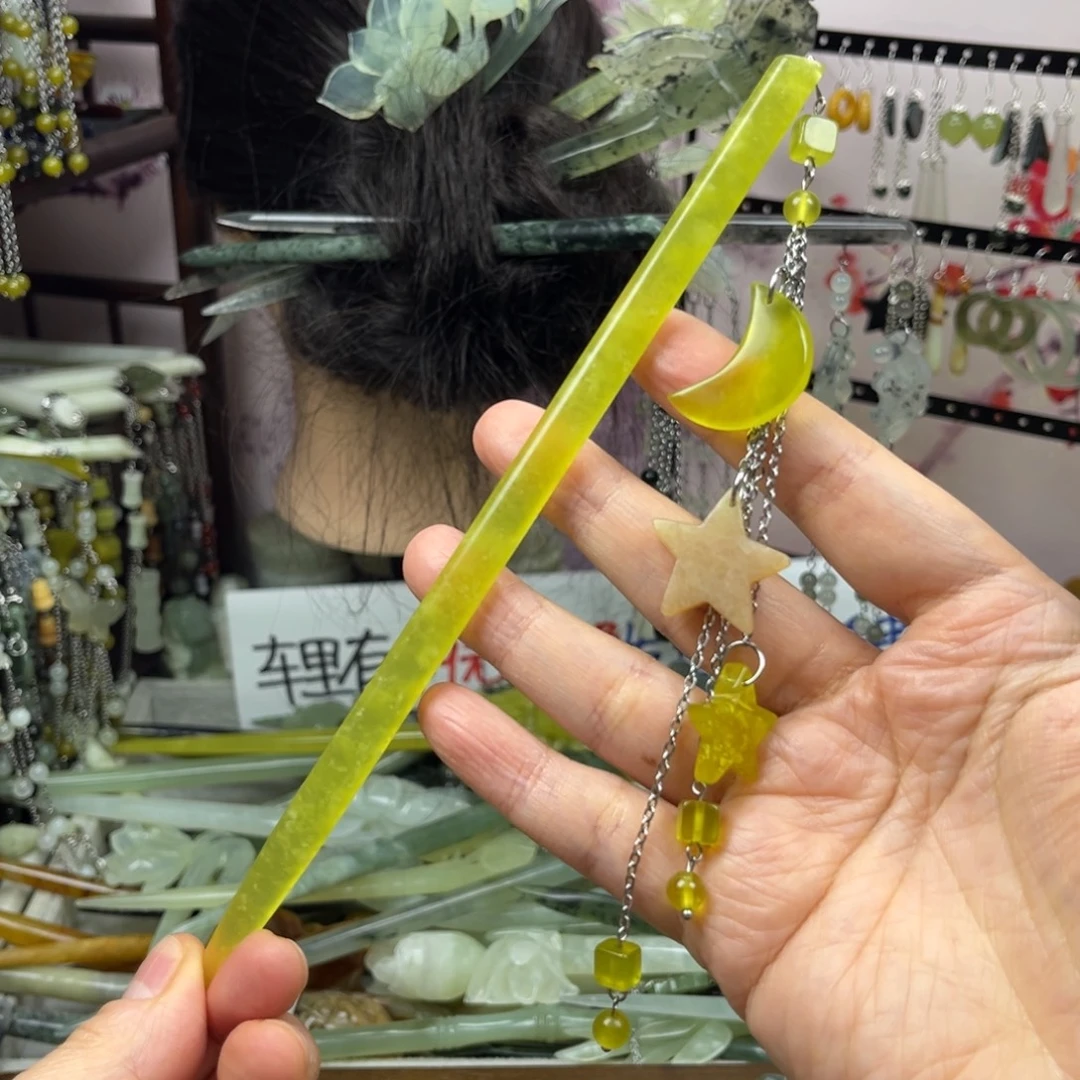 岫玉未镶嵌发饰长度19厘米左右