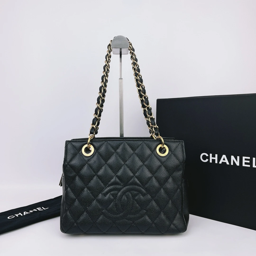 95新 Chanel/香奈儿 香奈儿 黑色荔枝纹单肩包14开底长27 D328