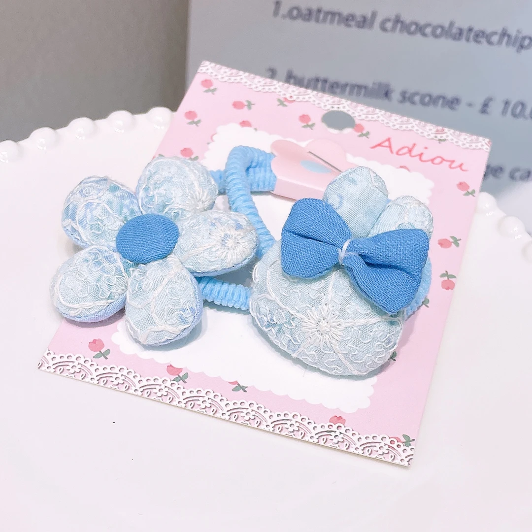 A-7387  ad 1对蓝色兔子花朵头绳 发圈