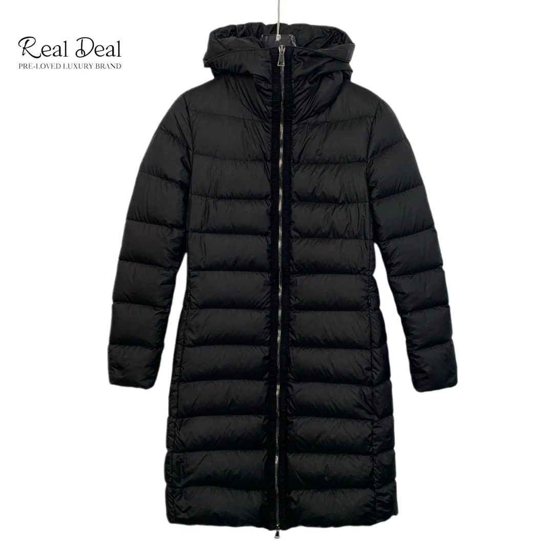 95新 MONCLER H12219 黑色连帽绗缝羽绒服拉链外套 0 XS码