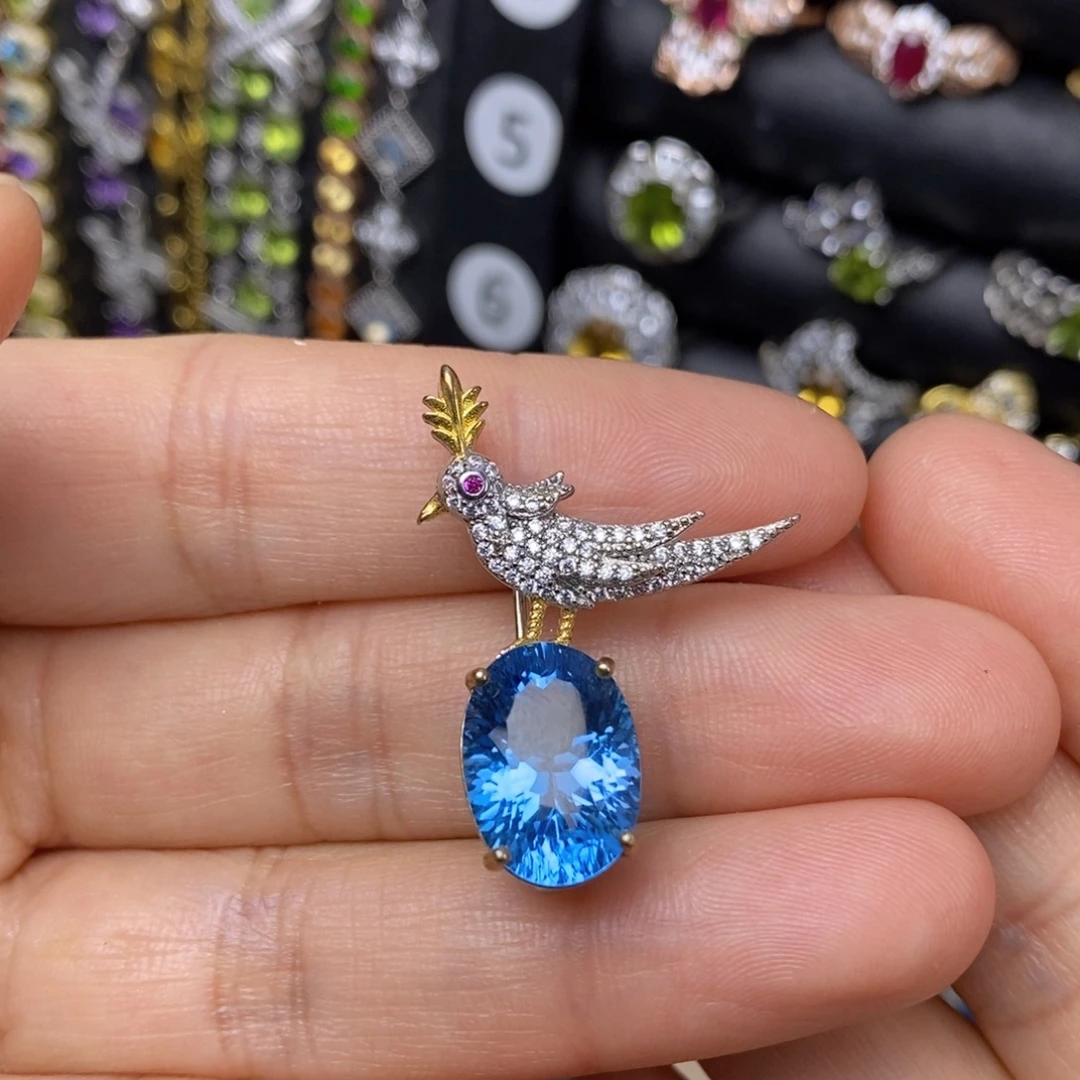 吊坠(不含链)托帕石银S925镶嵌