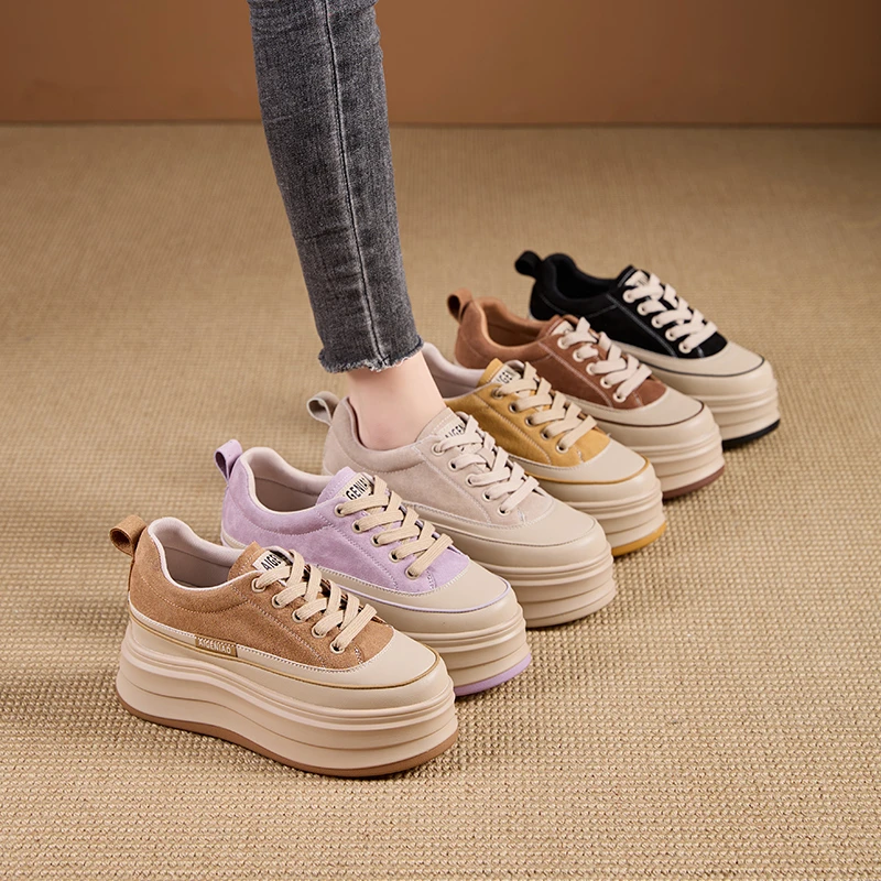 艾格鸟9CM系带春季板鞋时尚增高常规款透气厚底百搭时尚休闲鞋