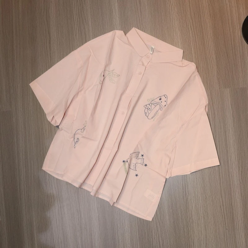 （燕子蘑菇寸衫）韩风小众风格图案轻奢时尚女士设春季女款上衣