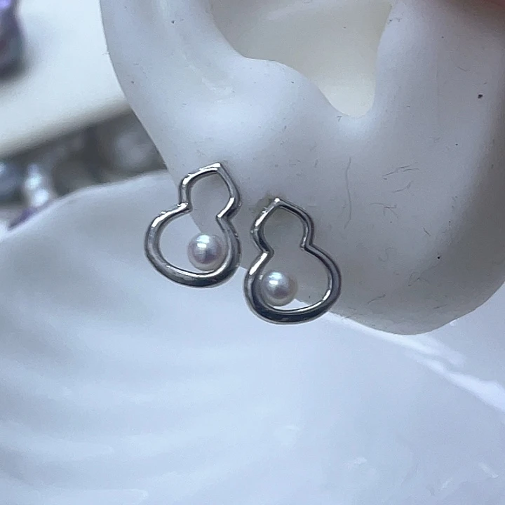 耳饰银S925镶嵌淡水珍珠