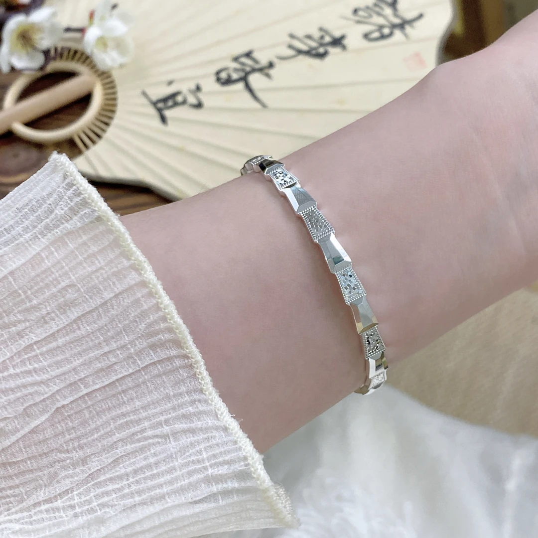 苗江月 足银手镯 上新时尚 冰鳞 闭口银手镯 足银999.9 约21克