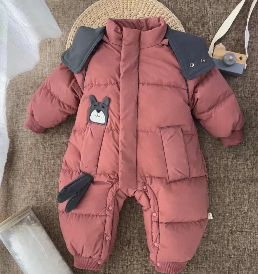 【新款】立领小熊婴幼儿可拆帽羽绒服连体冬季男女童外出服