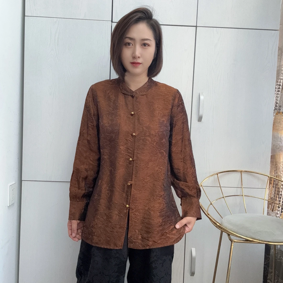 新中式国风立领盘扣长袖鎏金时尚百搭秋季上衣99099
