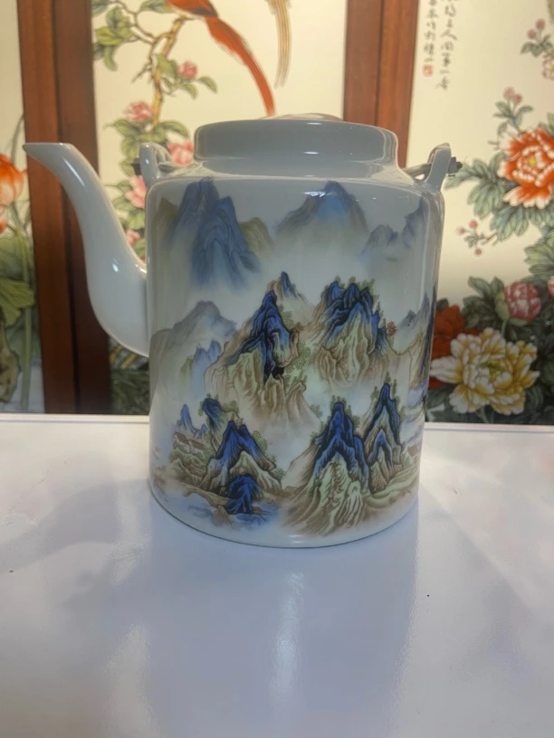 景德镇陶瓷茶壶粉彩千里江山图提梁壶茶水茶壶中式怀旧茶壶家居