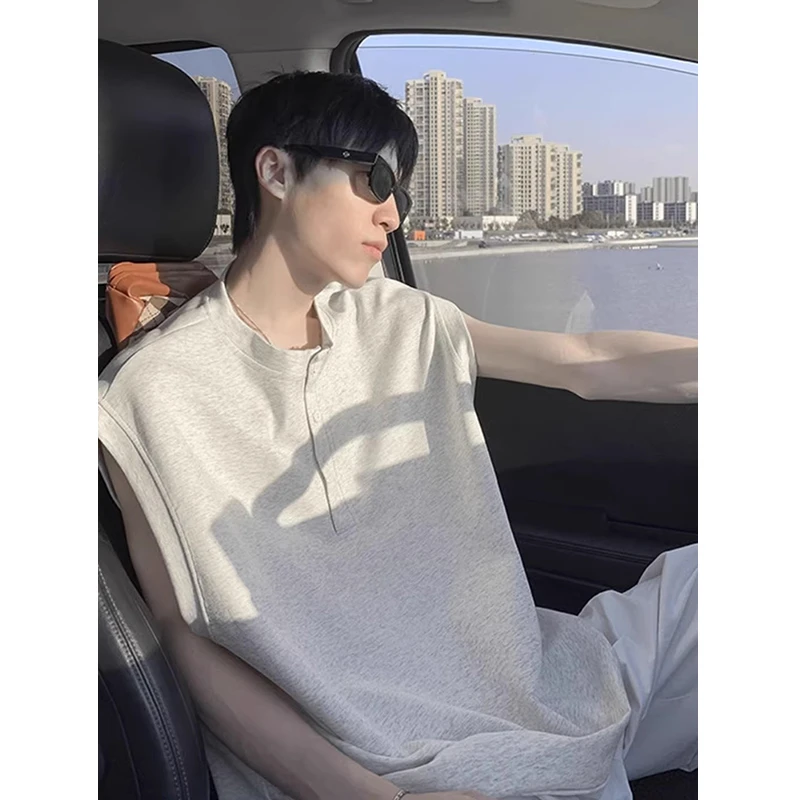 亨利领无袖背心男款夏季cleanfit青少年坎肩汗衫t恤运动凉感T恤