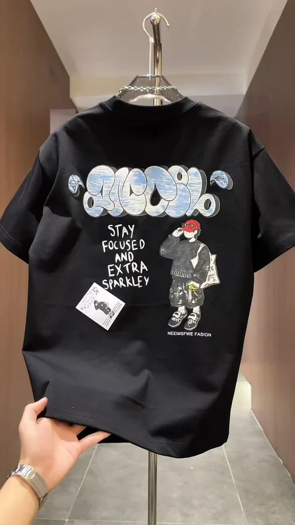 2025爆款夏季短袖t恤男潮牌字母印花纯棉T恤衫时尚修身半袖上衣