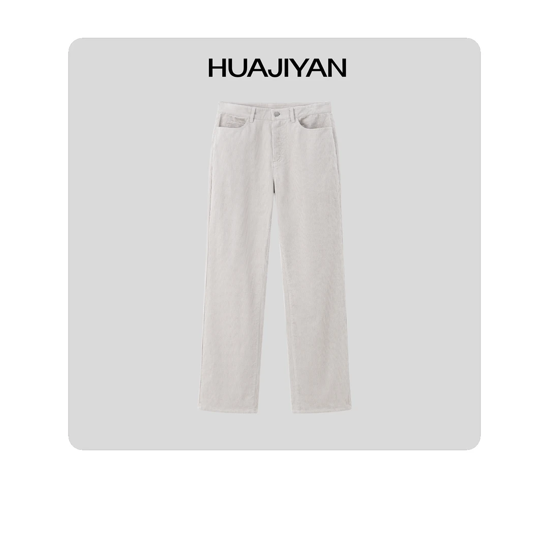 华吉言/HUAJIYAN【雪泥裤】100棉竖坑条灯芯绒直筒休闲长裤