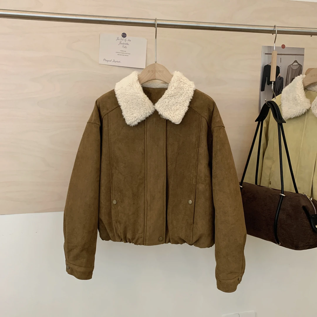 东大门韩版小众设计感加厚翻领毛绒百搭宽松休闲韩系外套4167