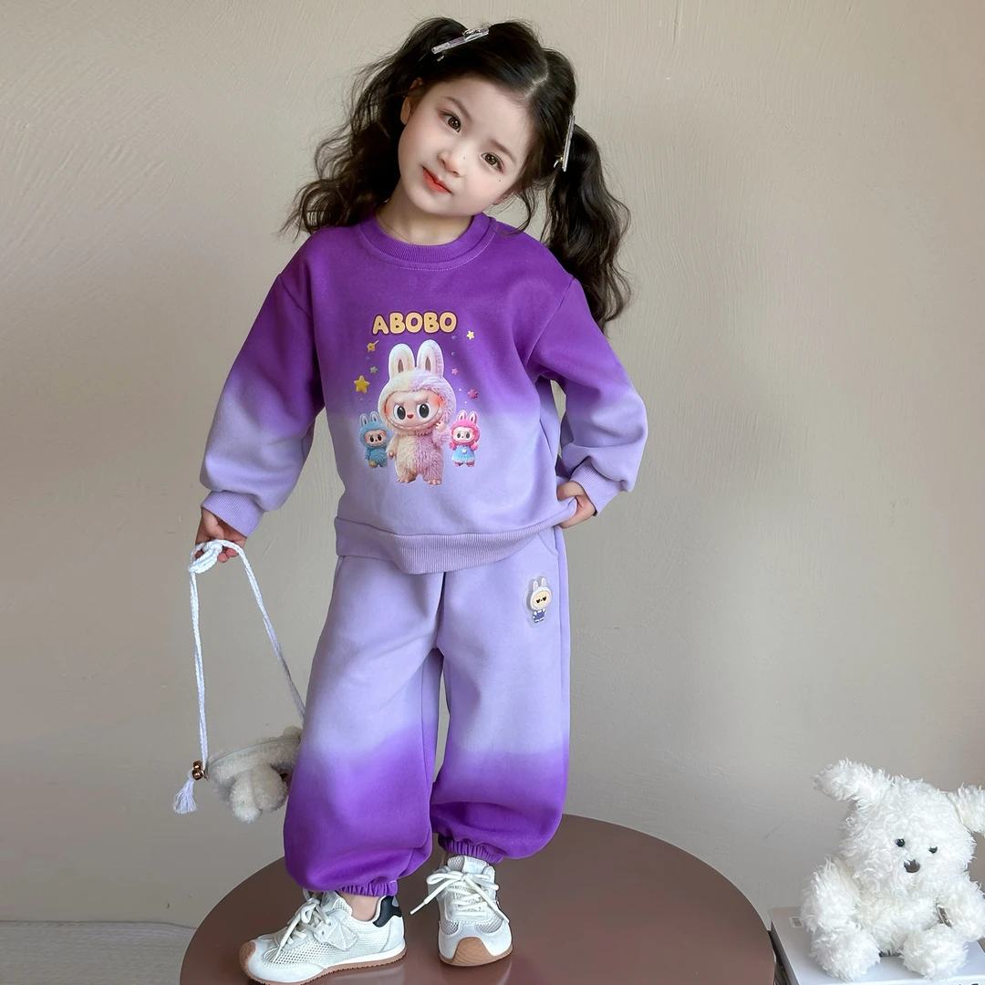 女小童拉布布套装秋款2025新款女宝宝休闲运动小女孩渐变色两件套