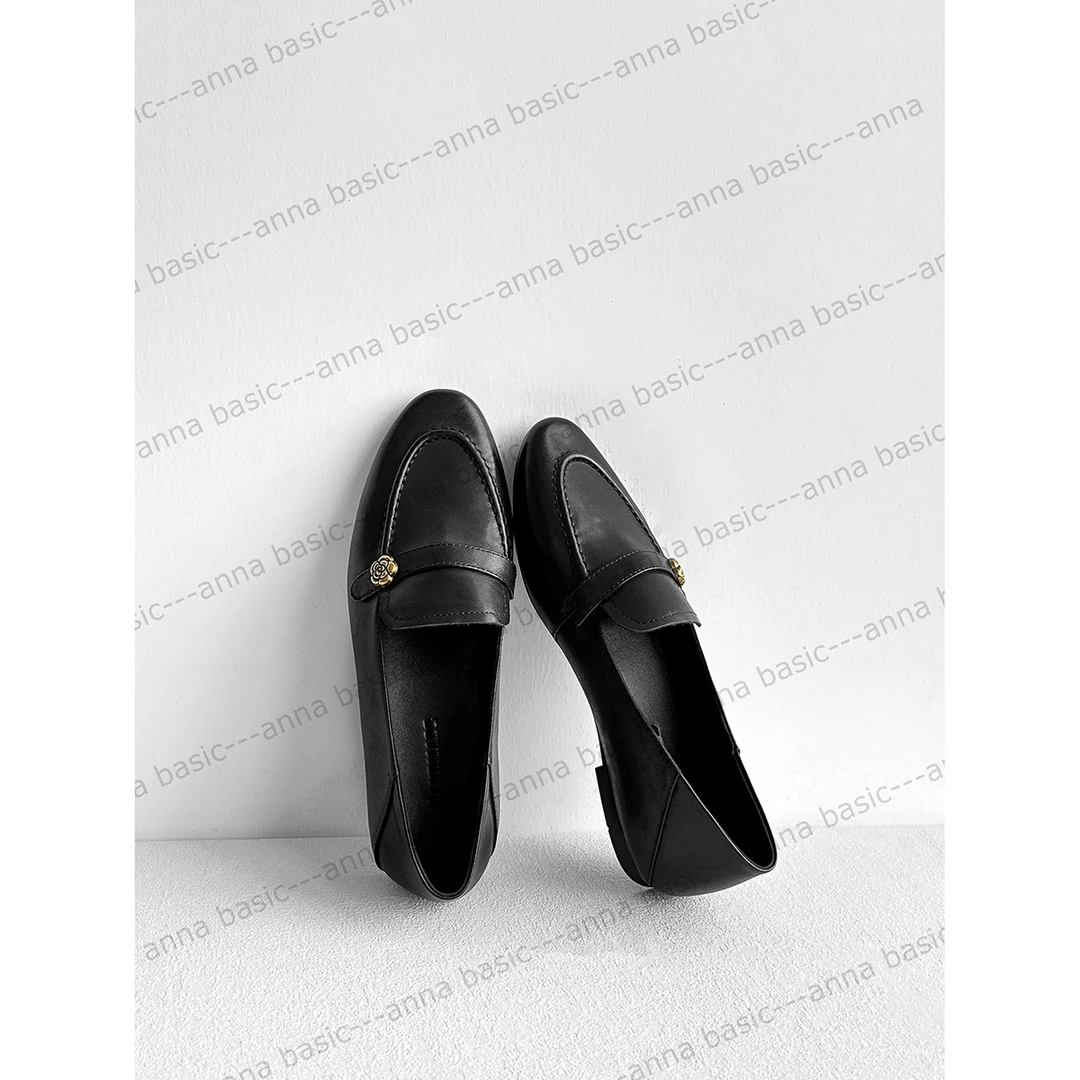 2cm/FC1806牛皮乐福鞋女春秋四季单鞋圆头平跟软皮平底鞋黑色