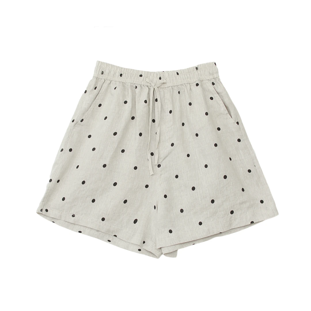 【VOG原创】裤长40 100%亚麻夏季新款时尚松紧腰波点短裤女C163