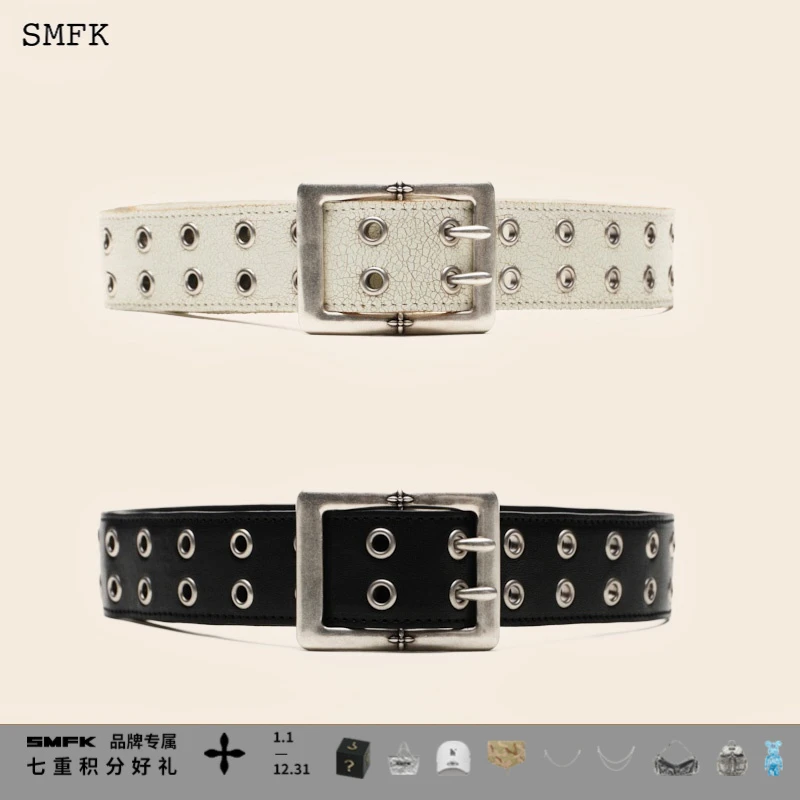 SMFK荒野摇滚腰带 BLT015B 黑白摇滚双孔双扣时尚百搭