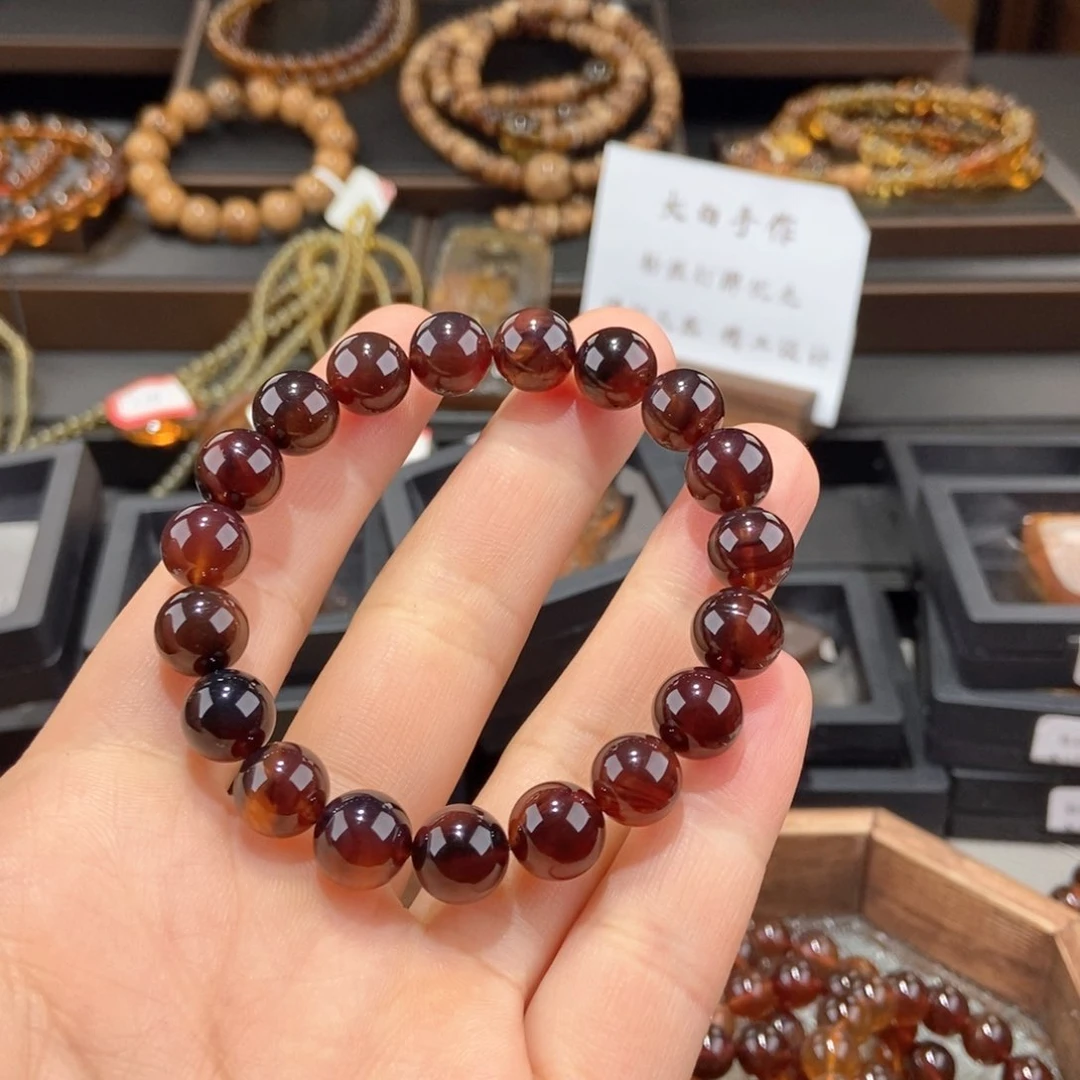 琥珀手链未镶嵌婵****猫墨棕手串10