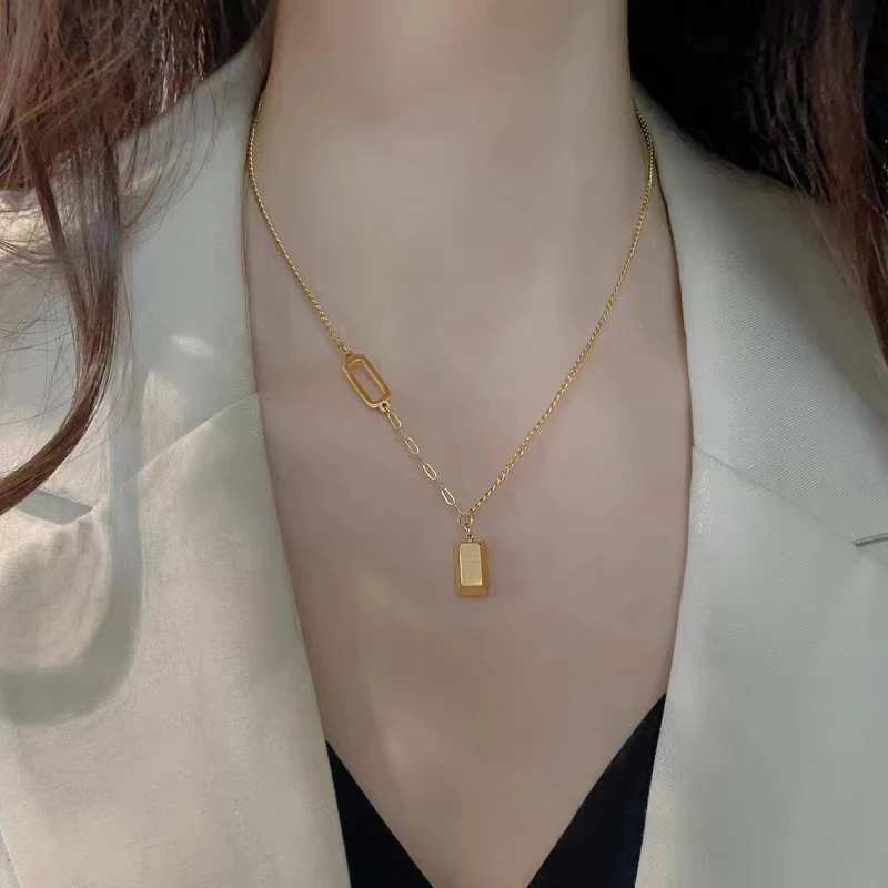 暴富Gold小方砖项链金色高级感轻奢锁骨链坠链时尚百搭