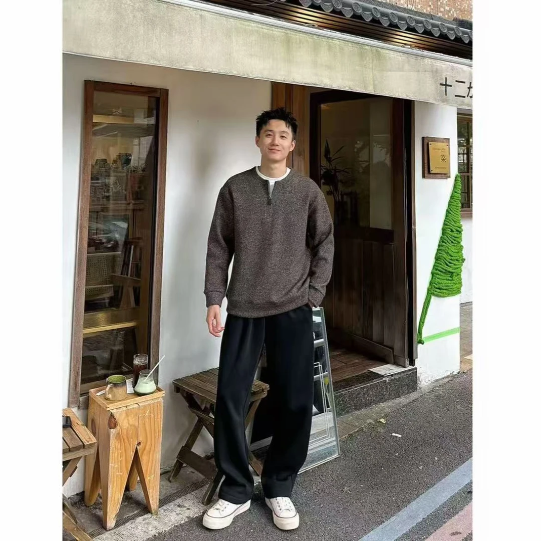 复古“老钱风”加绒简奢雪花半拉链假两件加厚时尚百搭卫衣