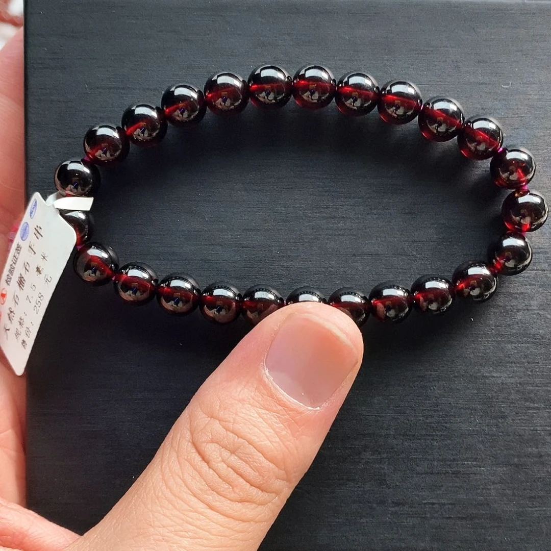 石榴石手链未镶嵌7.5mm酒红精品特价浓郁系