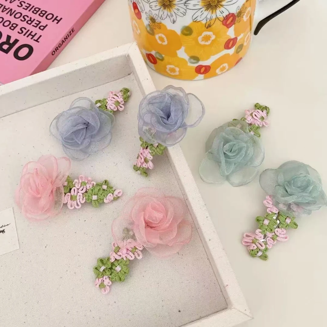 甜心公主必备网纱花朵发夹田园风氛围感刘海夹少女心侧边BB夹