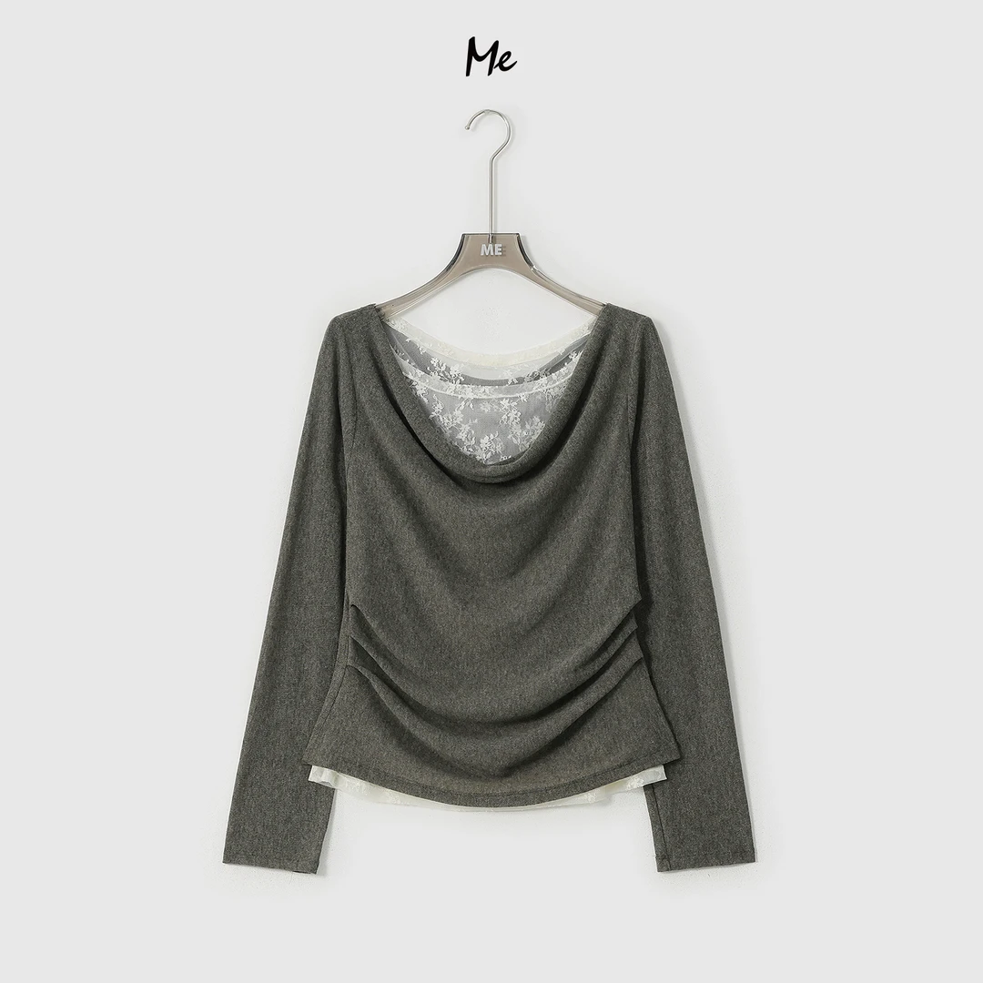 ME【花影沙漏衫】超柔蕾丝拼接纯欲显瘦时尚百搭休闲上衣MESA2330