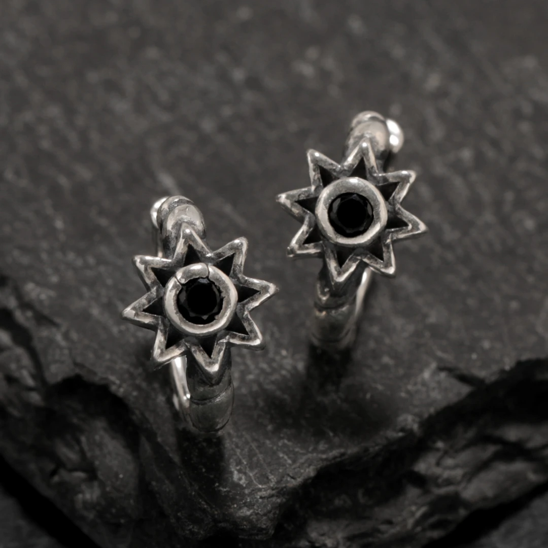 925银耳饰 高级感复古做旧太阳图腾耳钉男女款小众冷淡风银耳饰