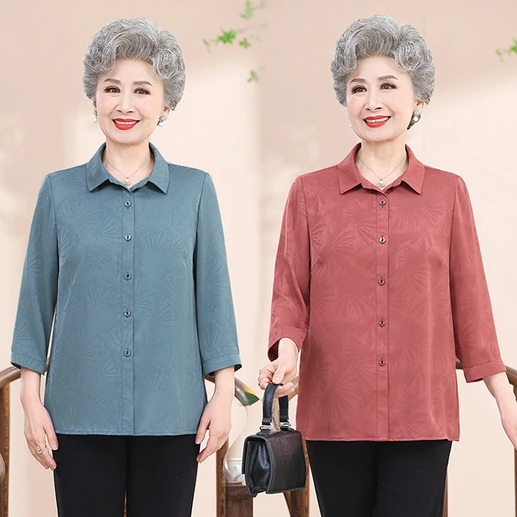 老年人夏装女奶奶衬衫七分袖上衣60岁70妈妈春夏宽松衬衣婆婆衣服