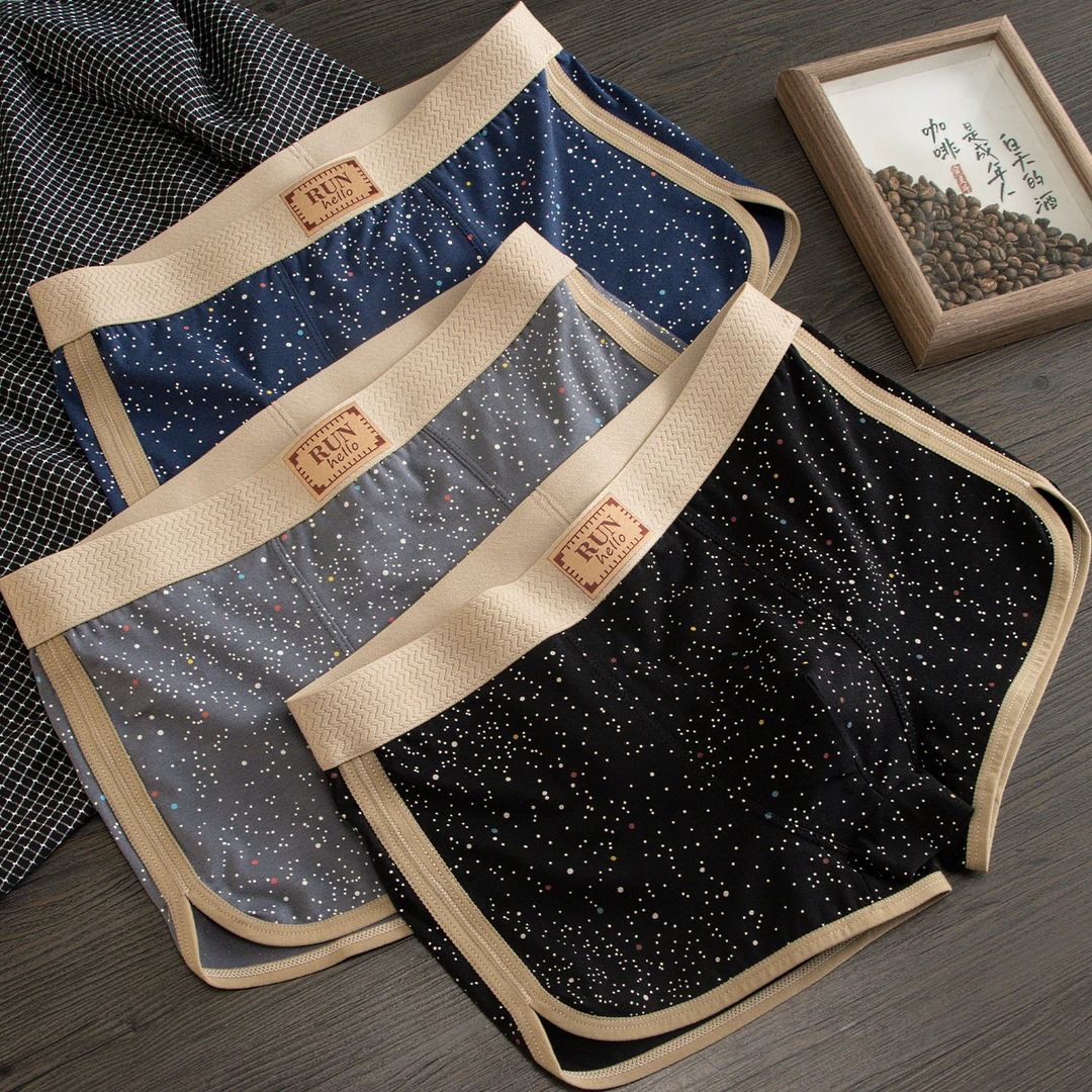 新年特惠斑点运动内裤男款纯棉抑菌夏季透气宽松男士内裤星空三角